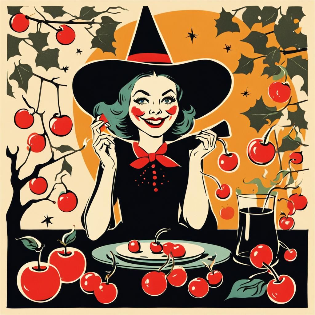 Retro Witch Party Invitation: Mid-Century Illustration