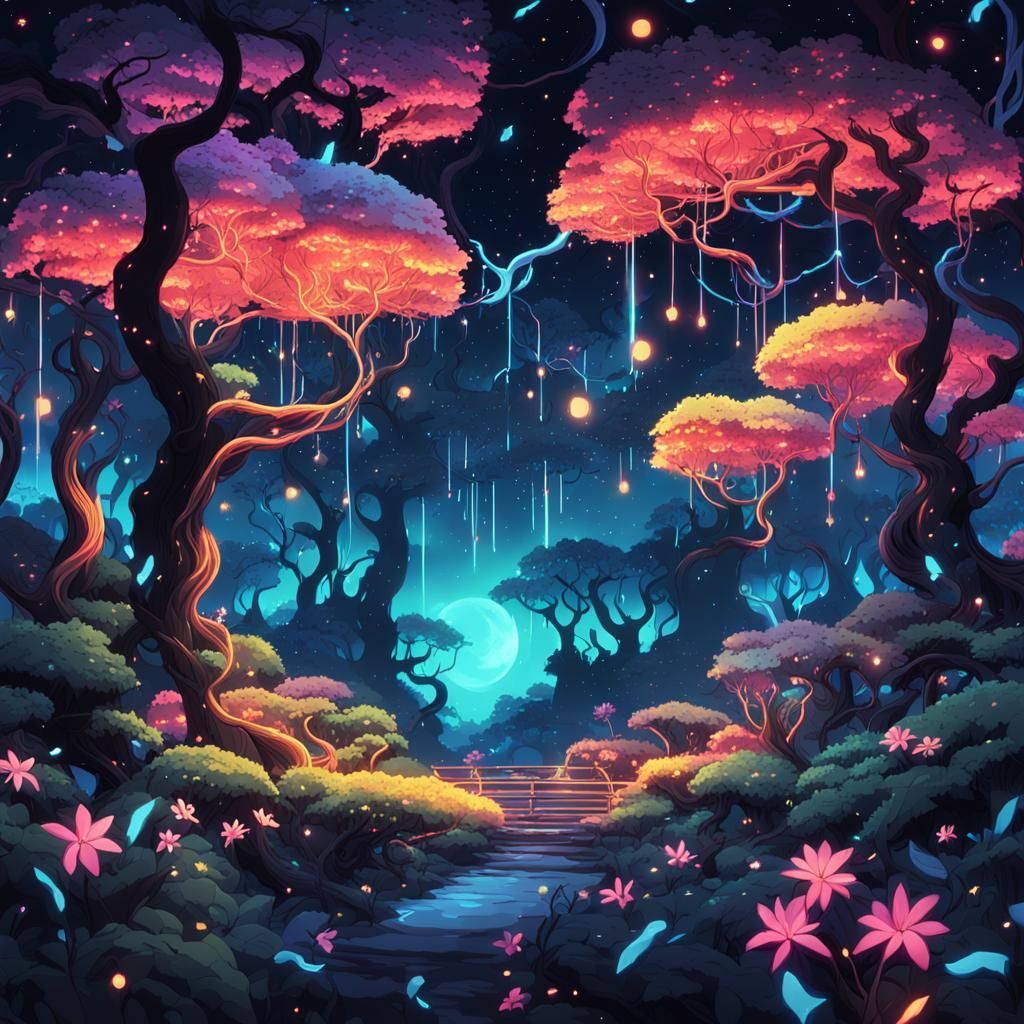 surreal neon forest