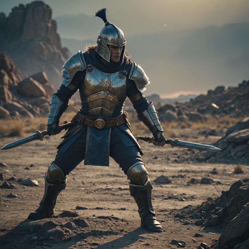 Warrior Mage in Desolate Wasteland, Cinematic Still