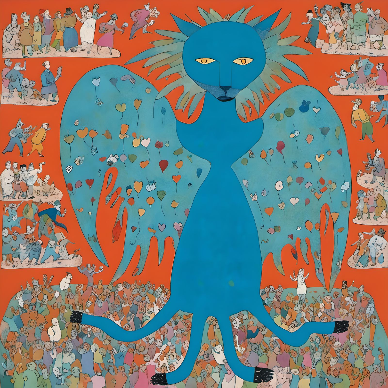 Winged Blue Cat in Surreal Airbrush Style