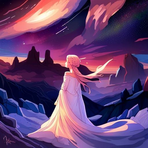 Aurora Borealis Over Village in Fantasycore Style