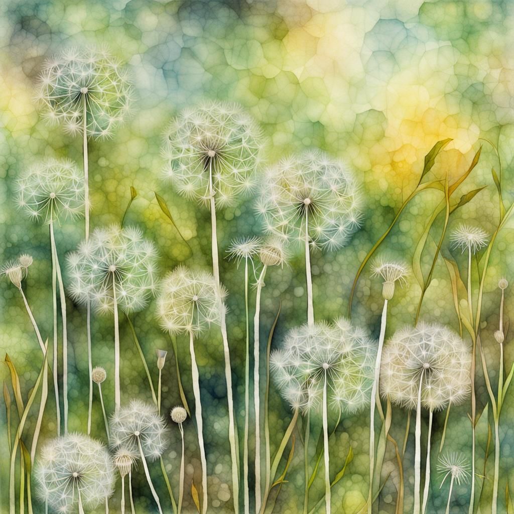 Ethereal Dandelion Seedheads in Watercolor Poster Art