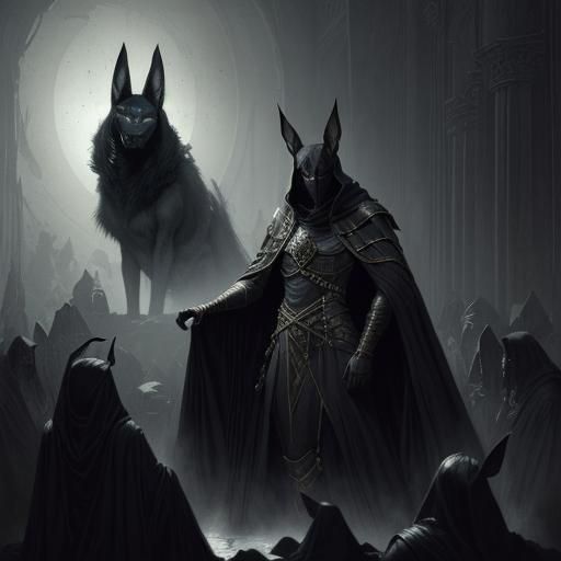 Anubis in Dark Cloak: Gothic Horror Illustration