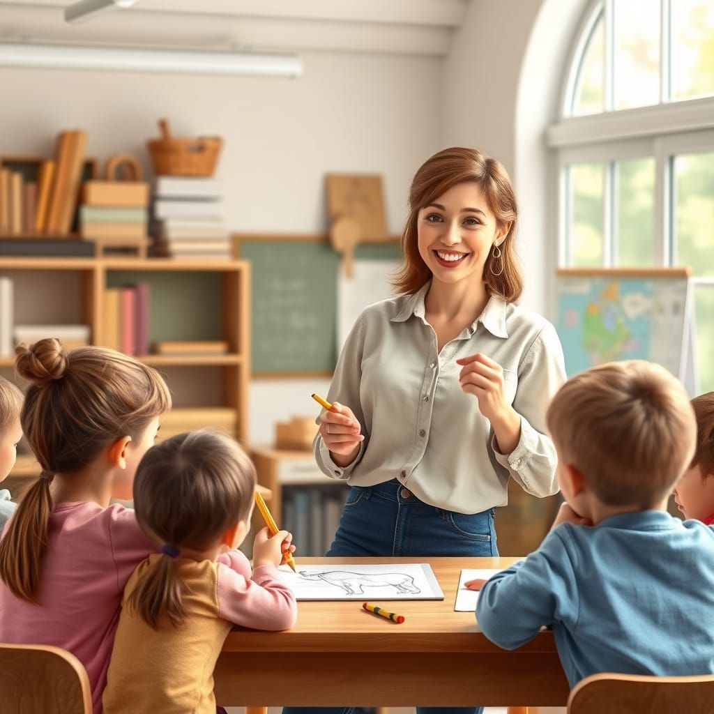 Teacher Demonstrates Drawing Techniques in Classic Illustrat...