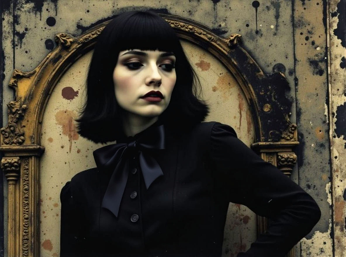 Framed Goth Girl Portrait with Dark Atmospheric Collage