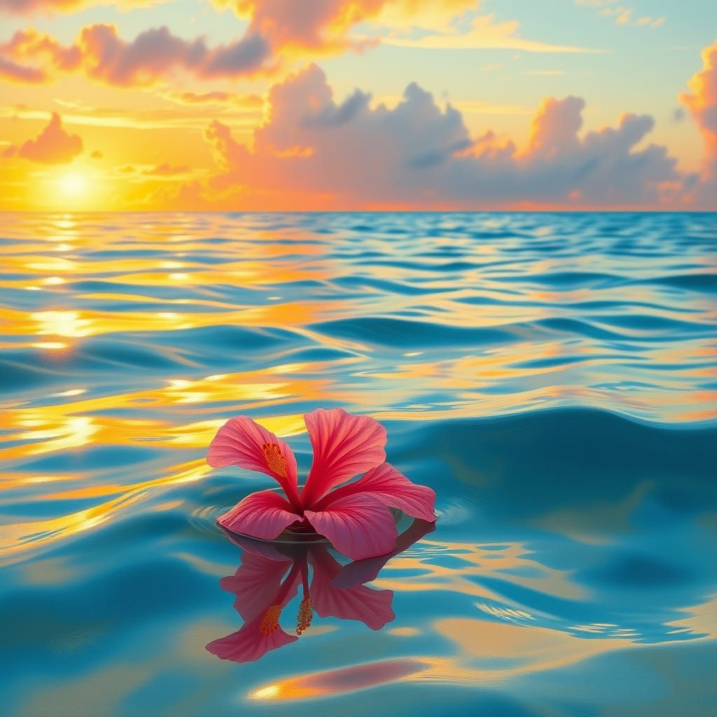 Hibiscus Sunset: Impressionist Seascape Painting