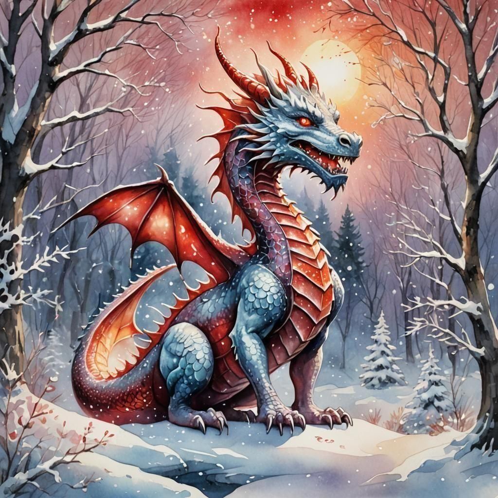 Whimsical Winter Dragon in Cartoon Style