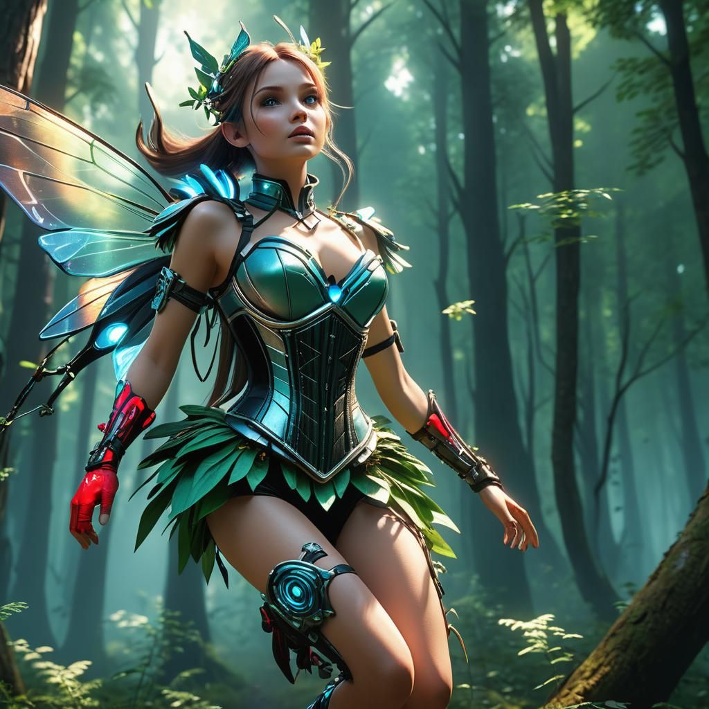 Futuristic Fairy Flight Through Enchanted Forest