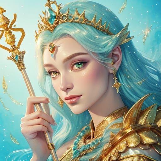 Majestic Mermaid with Tiara in Watercolor Style