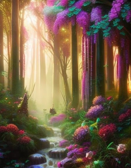 Fairy Princess in Enchanted Garden at Sunrise