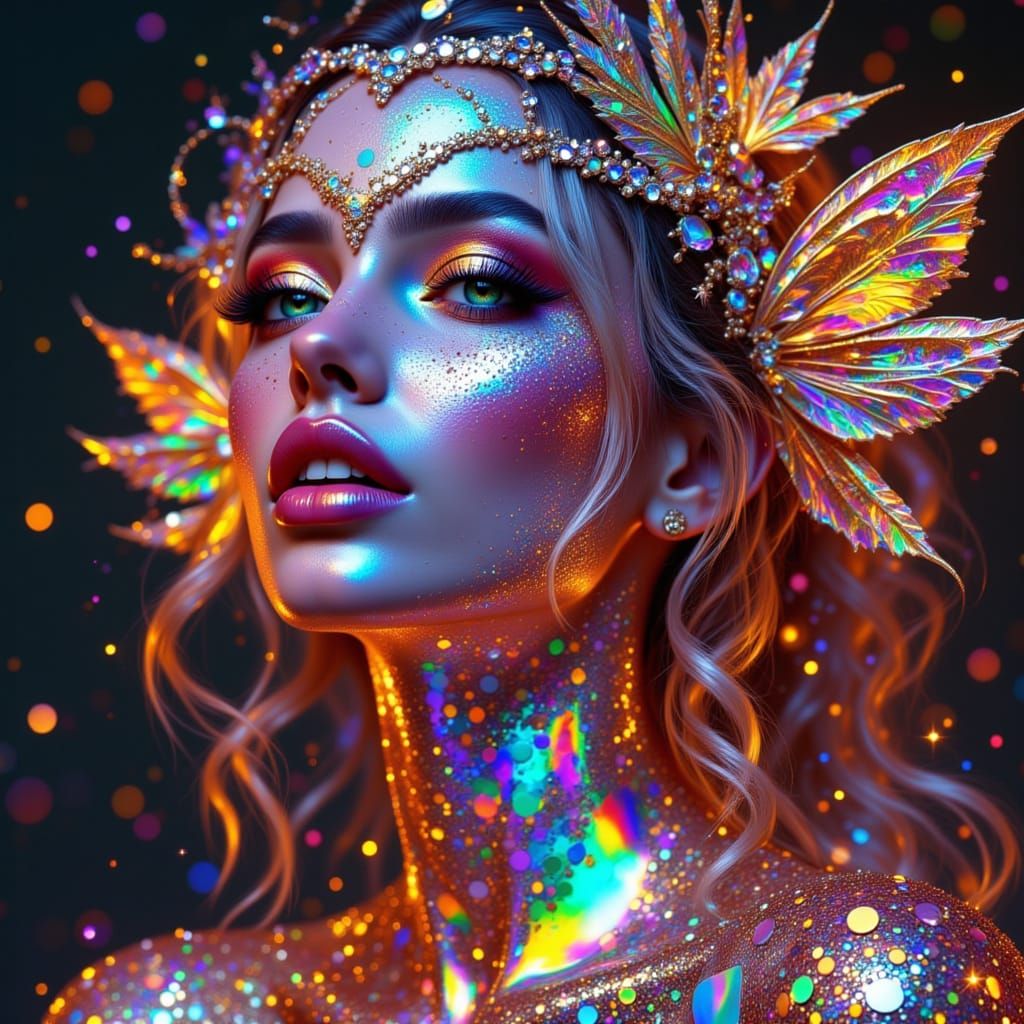 Rainbow Man with Gold Accents in Ethereal Fantasy