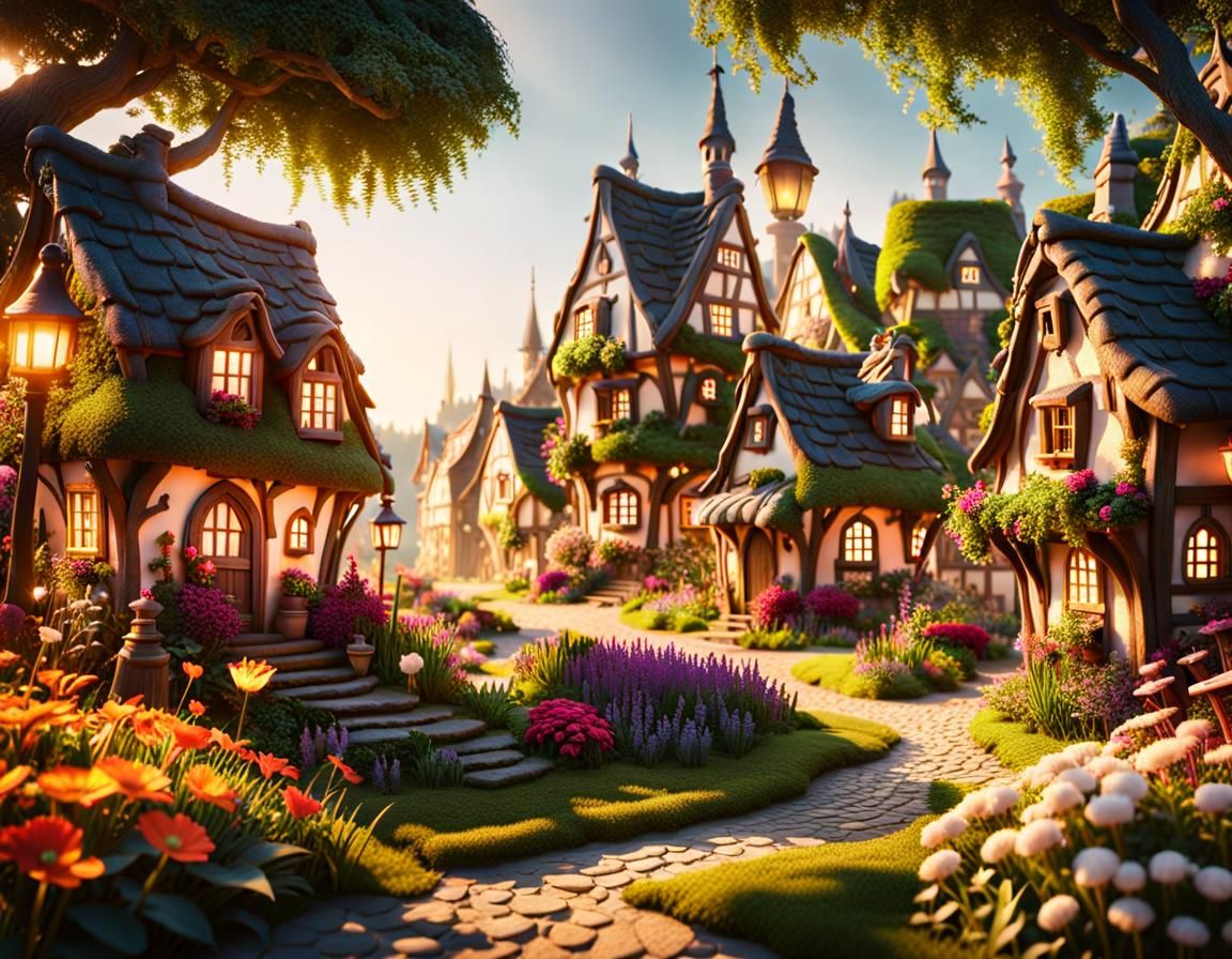Enchanting Fairy Village at Magic Hour