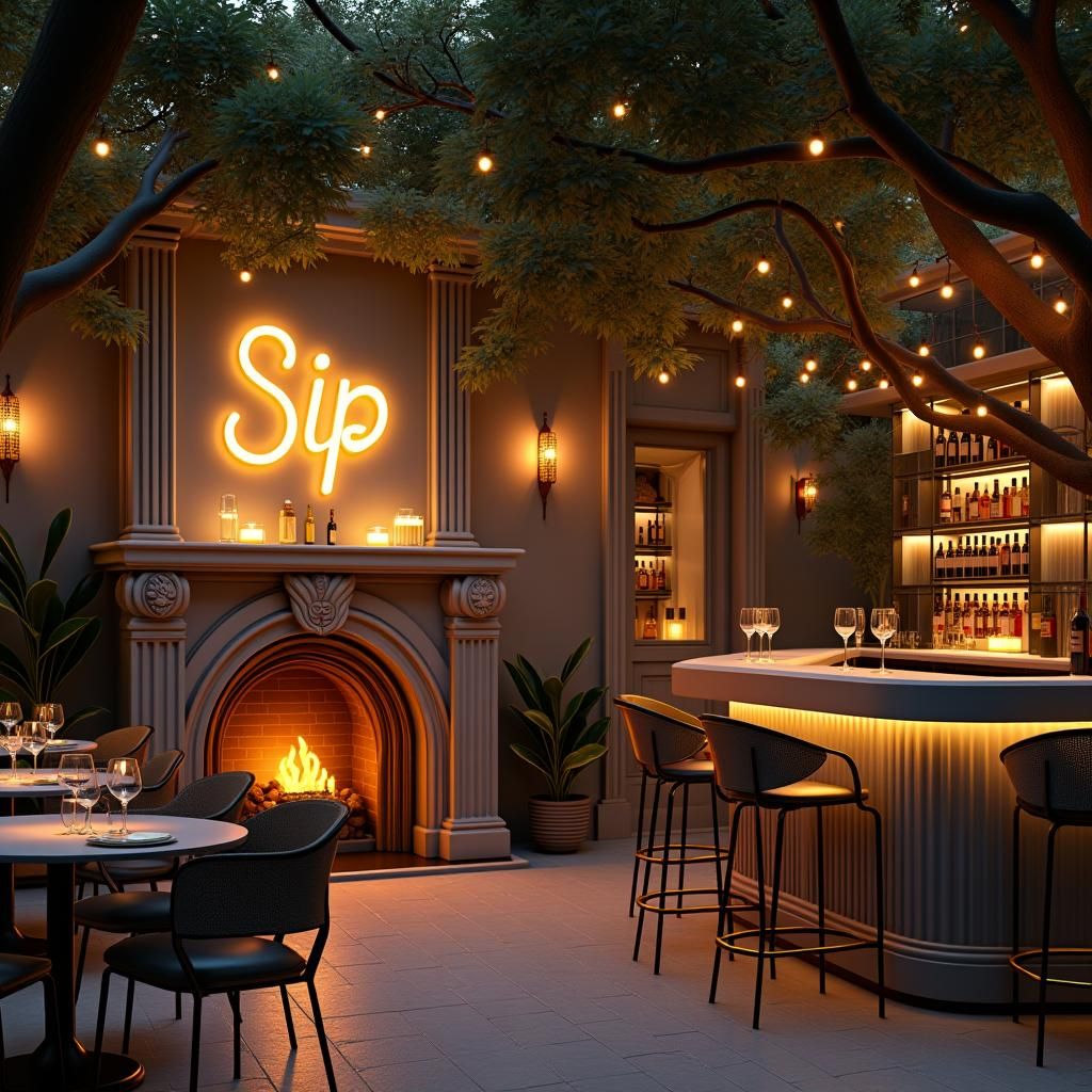 Glamorous Wine Bar at Night in 3D Anime Style