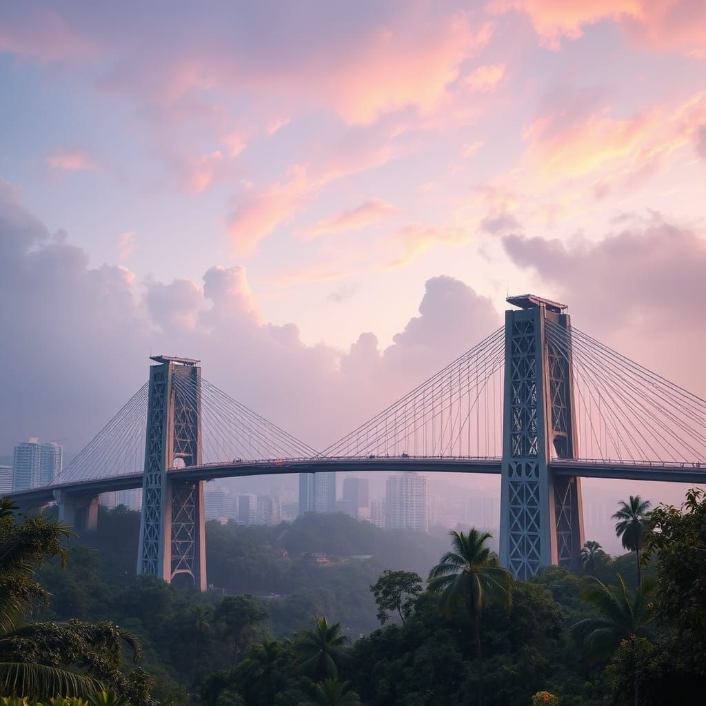 Cyberpunk Megastructure Jungle Bridge
