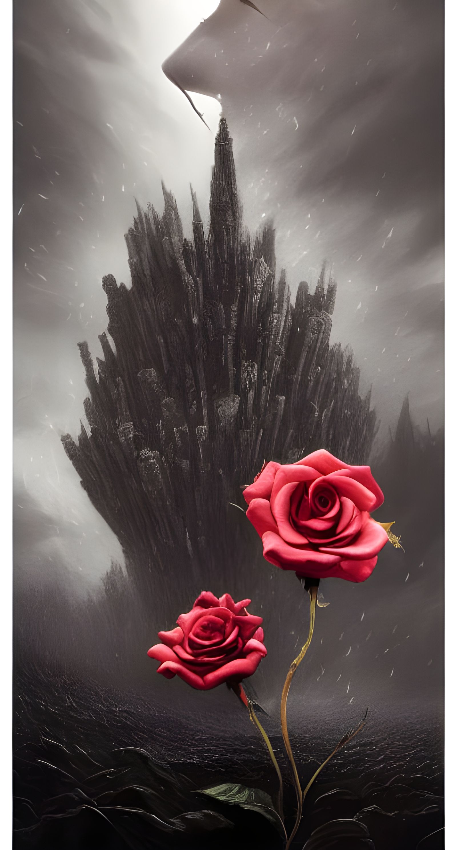 Rose and Dark Tower: Hyperdetailed Surreal Art