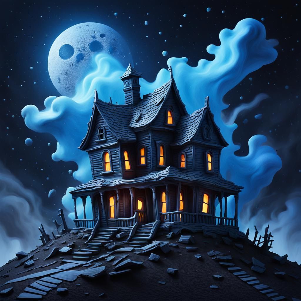 Haunted House Disintegrating into Starry Night