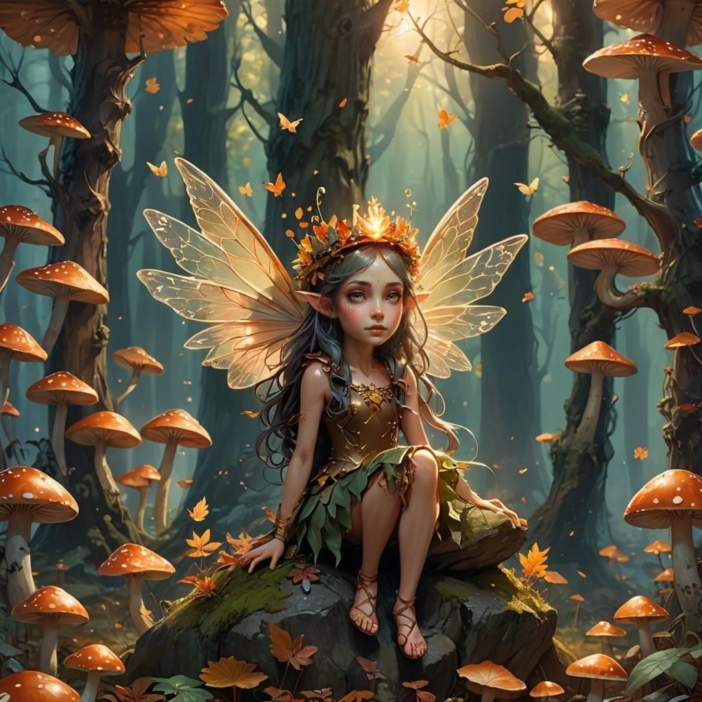 Magical Forest Fairy with Autumn Leaf Wings