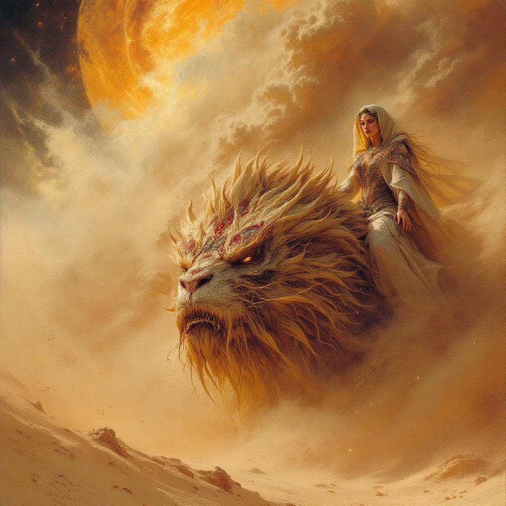Desert Queen Rides Dust Beast in Orientalist Style
