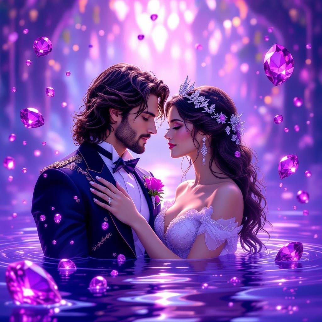 Romantic Fantasy Couple in Opulent Purple Light