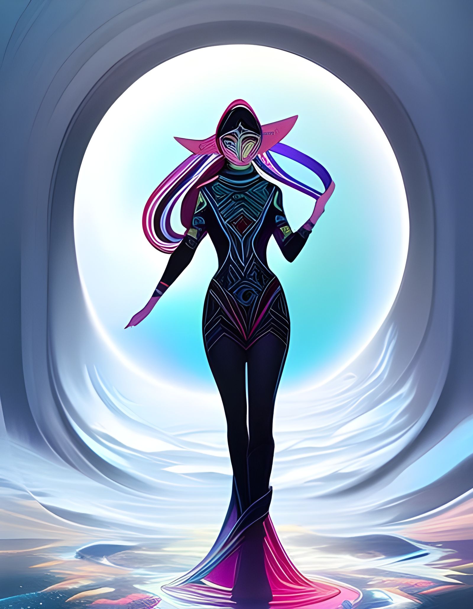 Biomechanical Woman with Intricate Circuitry in Digital Pain...