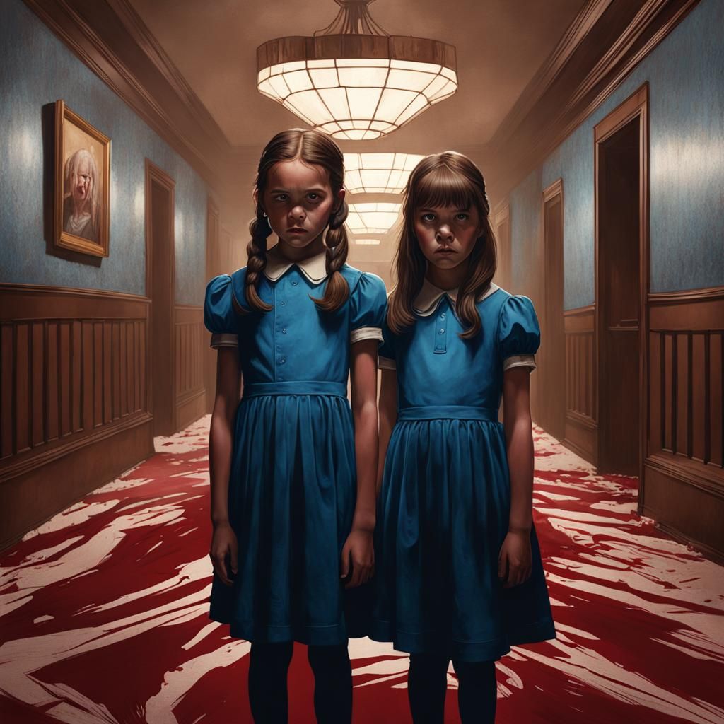 Creepy Grady Twins in a Bloody Hotel, Hyperdetailed Art