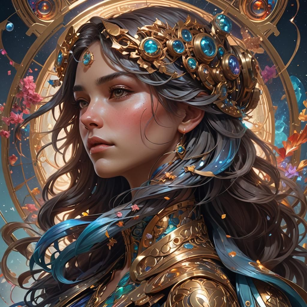 Cosmic Portrait in Art Nouveau Style