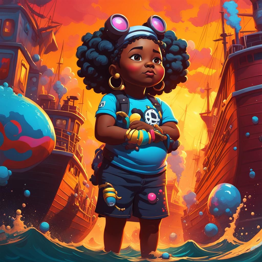 Young Captain at Sea in Graffiti Art Style