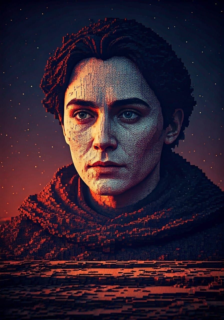 The singularity of the harlequin. Surreal pixel art