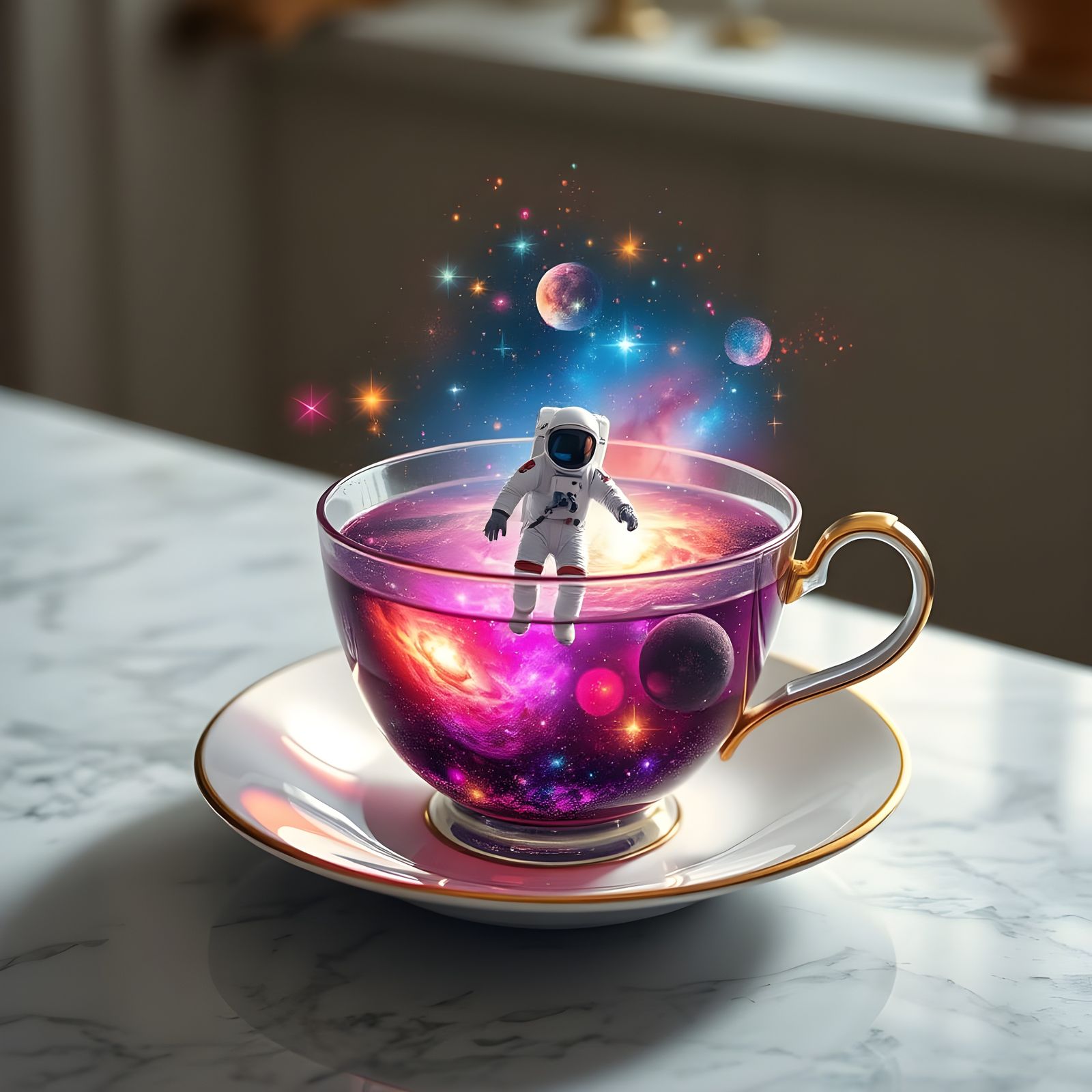Magical Galaxy Teacup with Astronaut