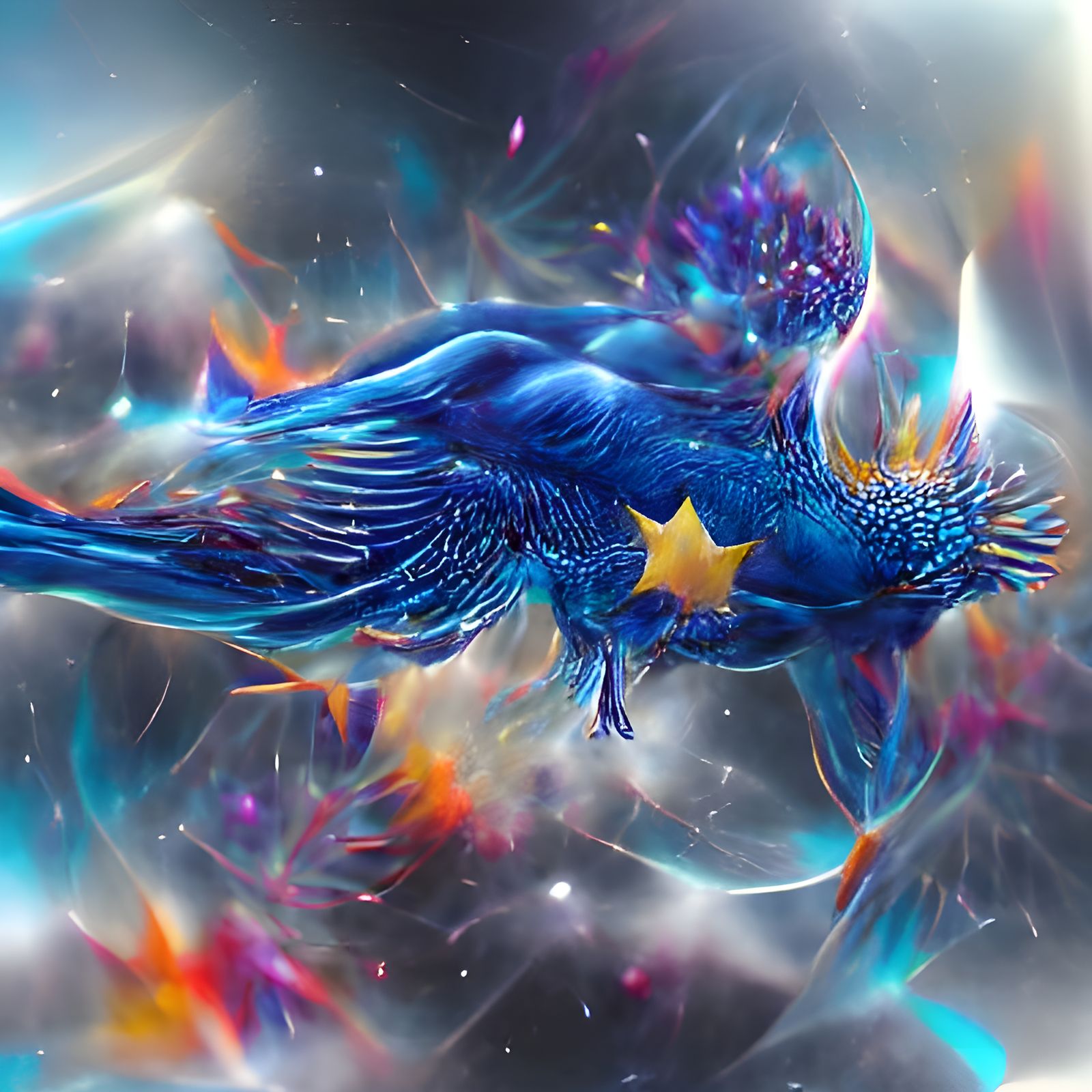 Blue Phoenix: Holographic Astral Cosmic Illustration