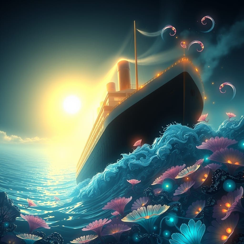 Majestic Titanic Emerges from Mystical Ocean in Ethereal Lig...