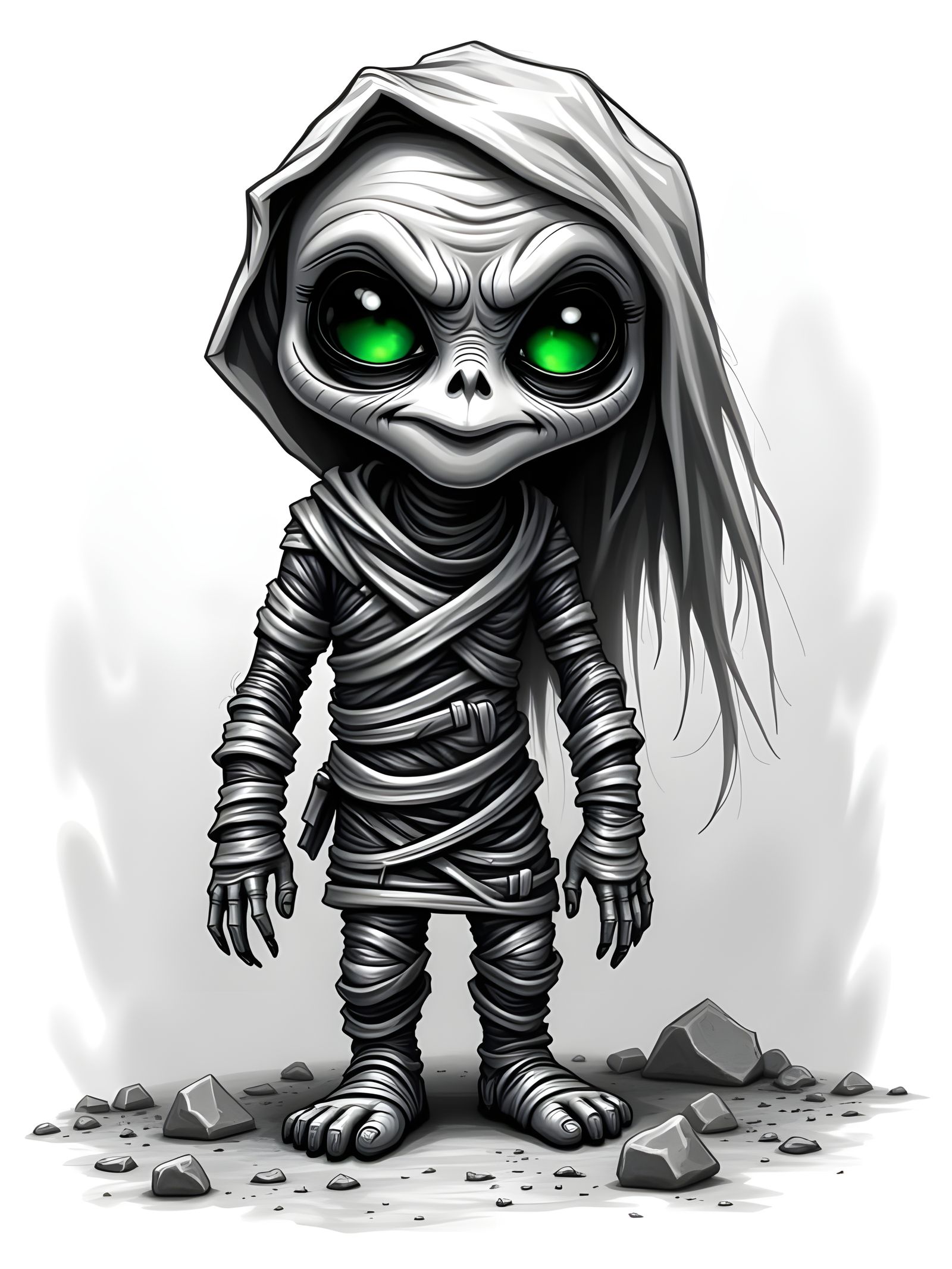 Whimsical Mummy Caricature in Expressive Pencil Sketch Style