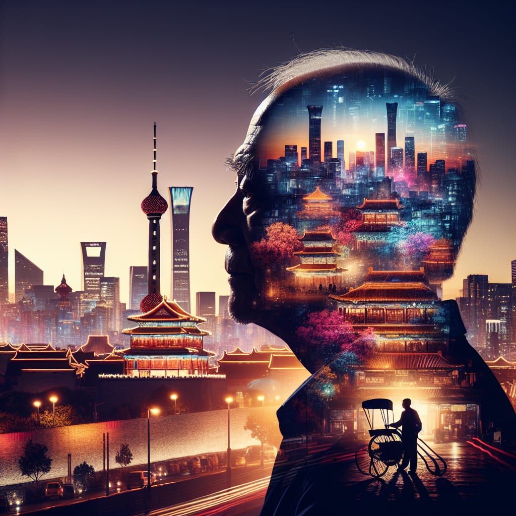 Elderly Man Reflects on Old Beijing in a Glimmering City
