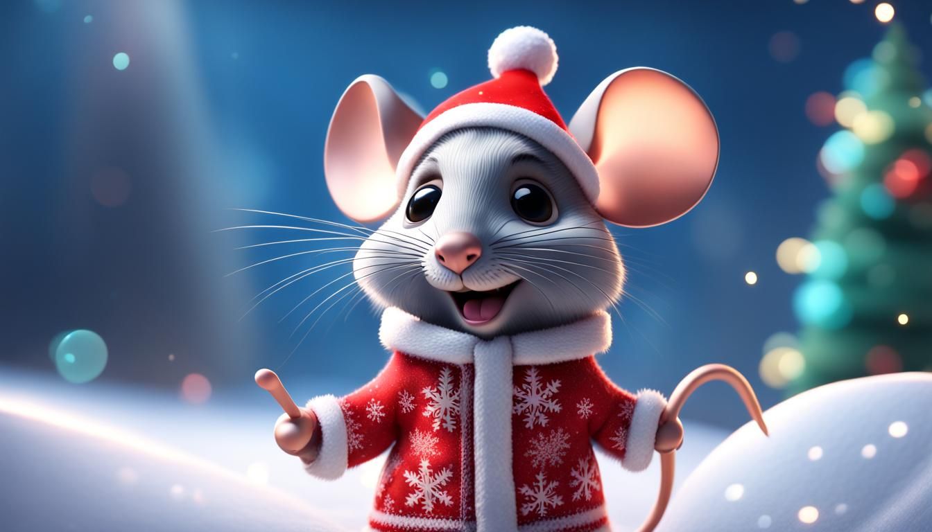 Festive Mouse in Christmas Clothing: 3D Digital Art