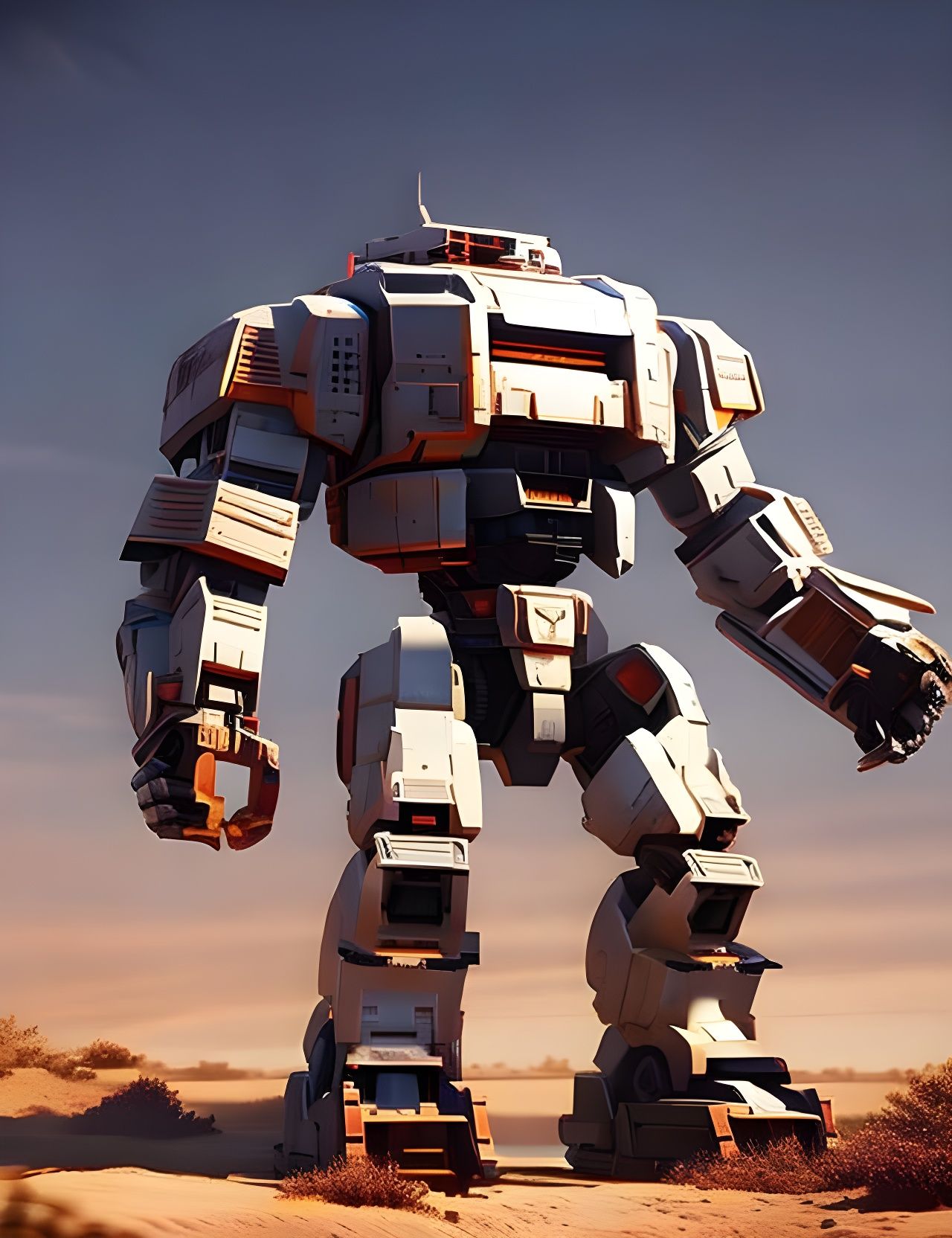 Hyperrealistic Mecha Warrior with Rocket Launchers