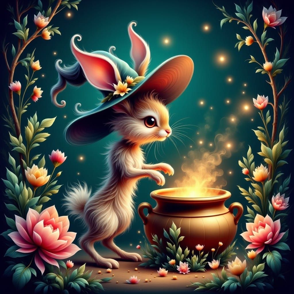 Whimsical Rabbit Witch in Enchanted Garden