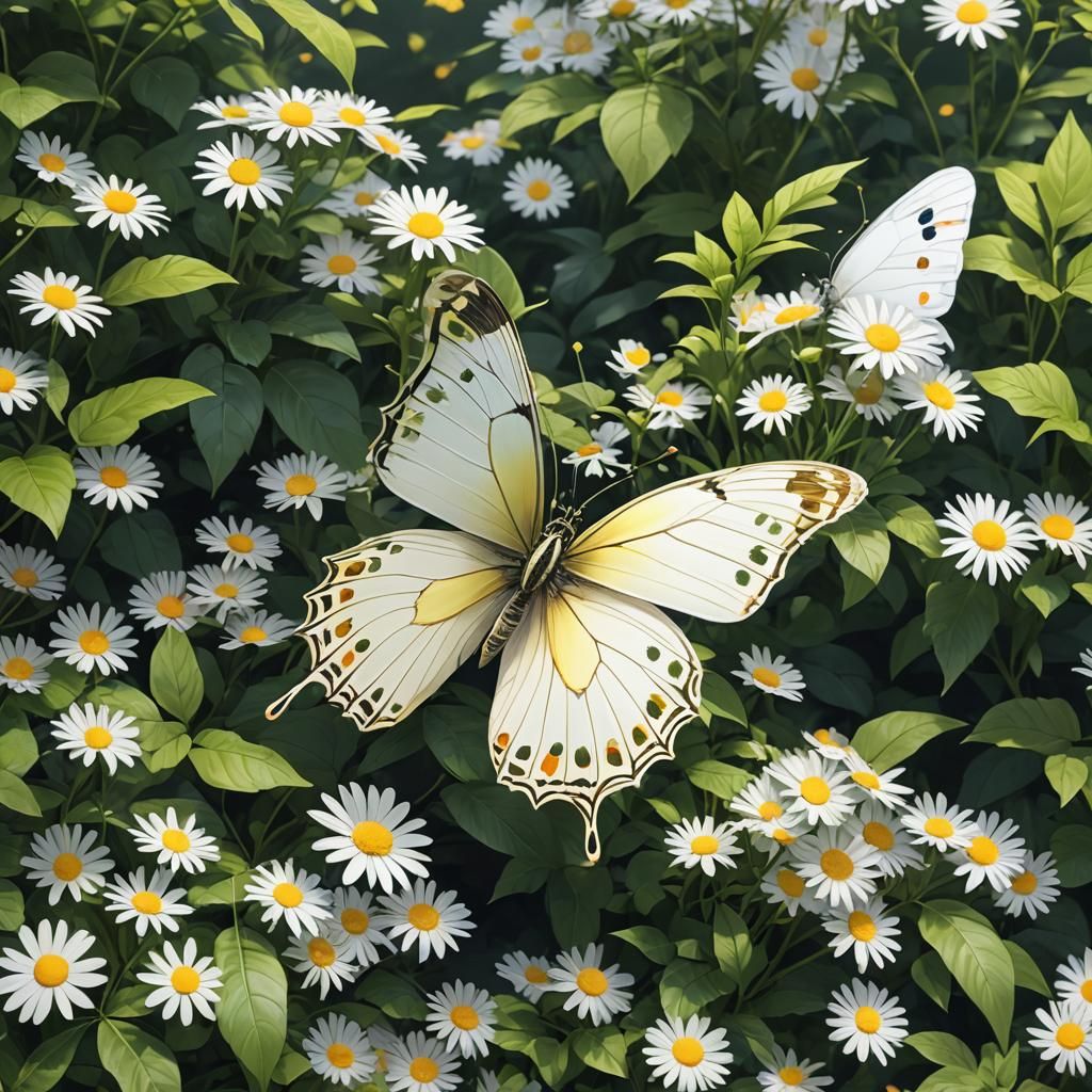 Butterfly Hidden in Bush: 3D Anime Art