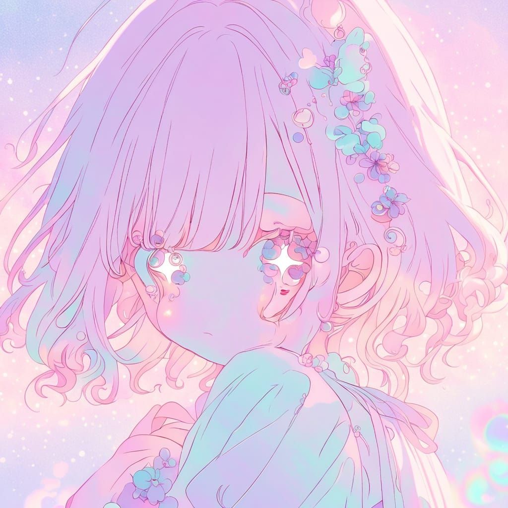 Pastel Anime Girl in Whimsical Kawaii Style