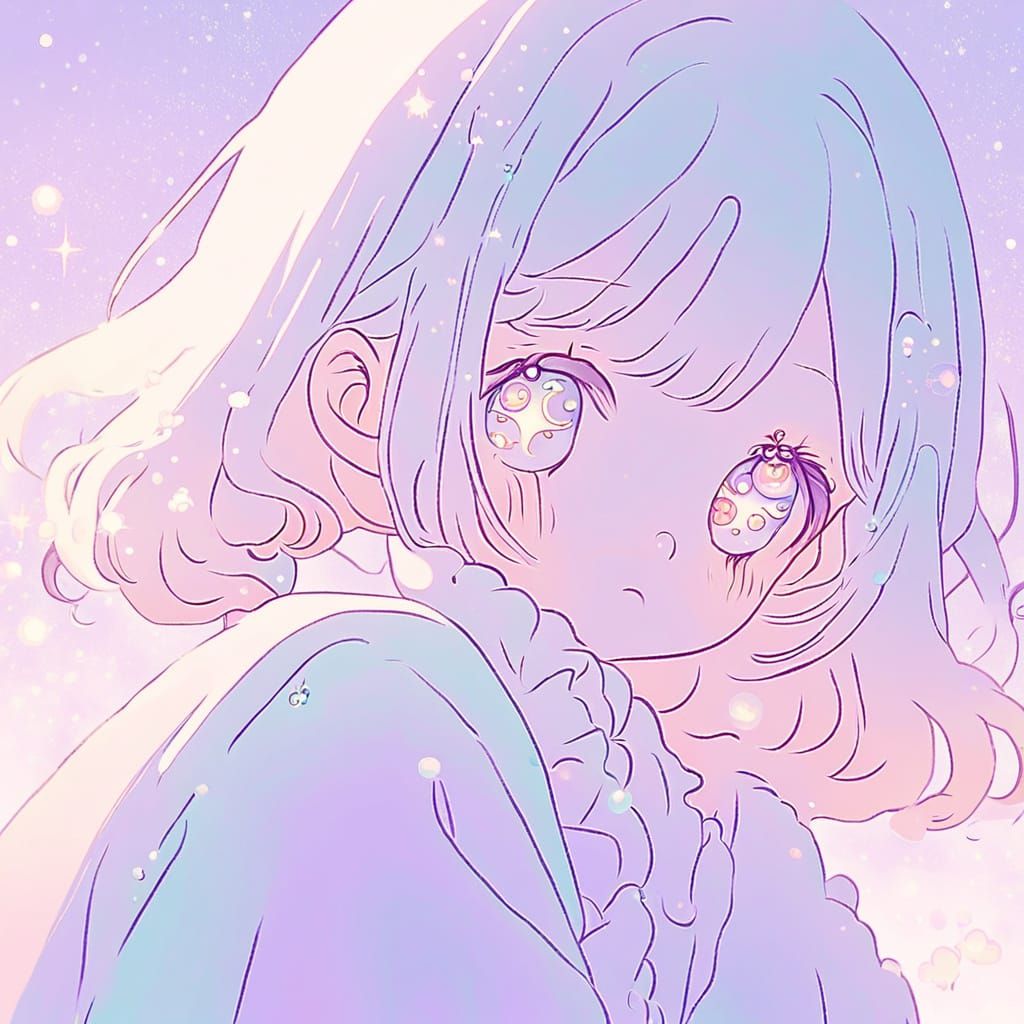Pastel Kawaii Anime Girl with Whimsical Delicate Lines
