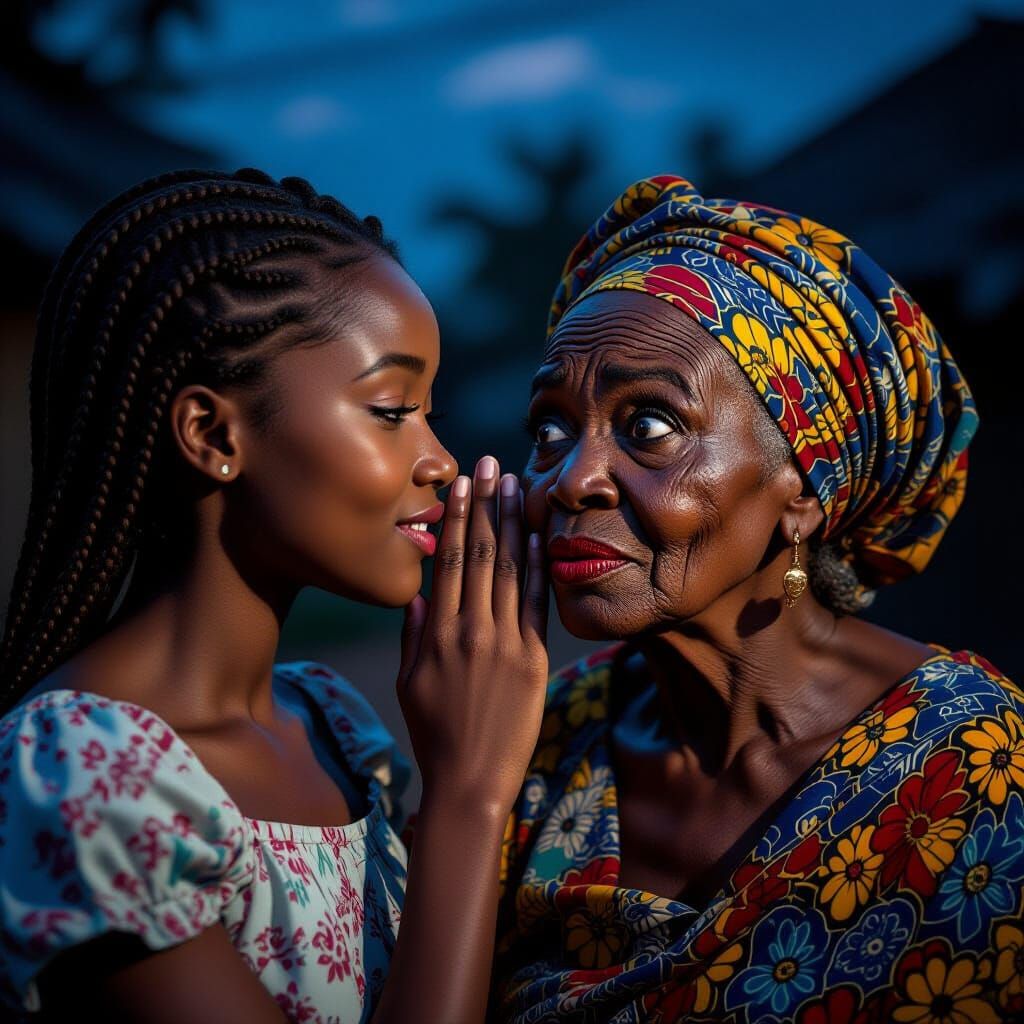 African Teenager Whispers Secret to Mischievous Elder