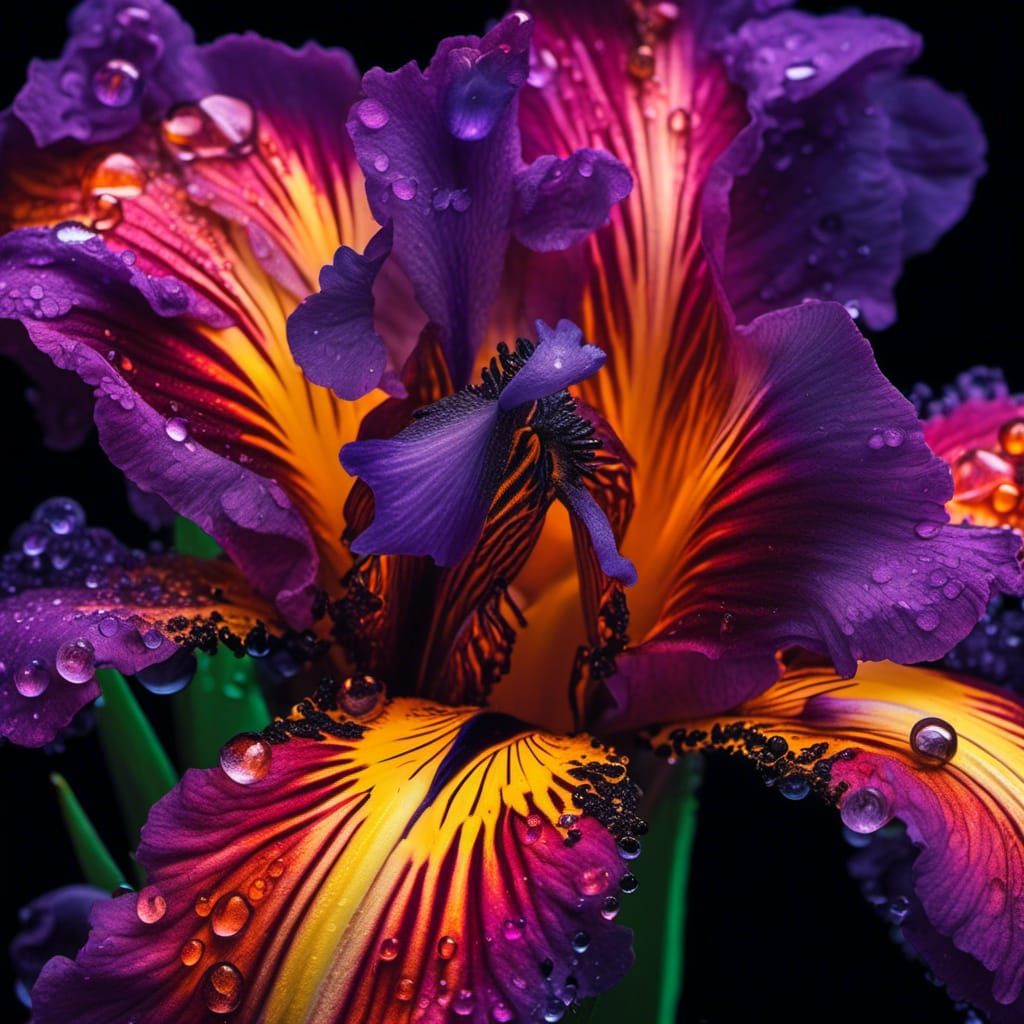 Vibrant Black Iris with Water Droplets