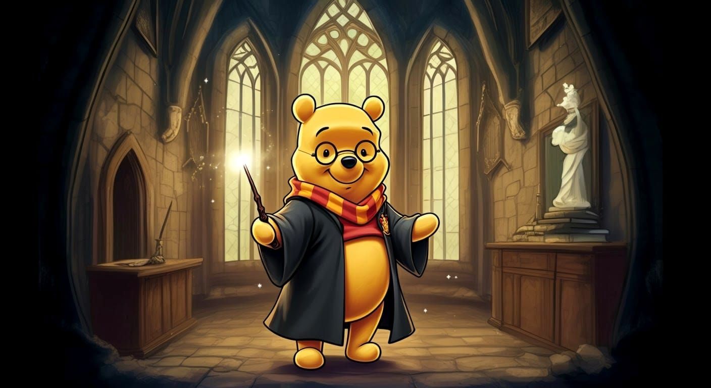 Winnie the Pooh as Harry Potter in Anime Style
