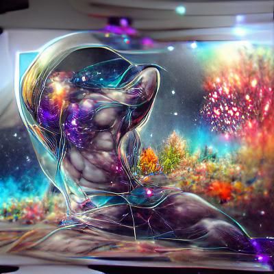 Holographic Cosmic Astral Illustration in Mixed Media