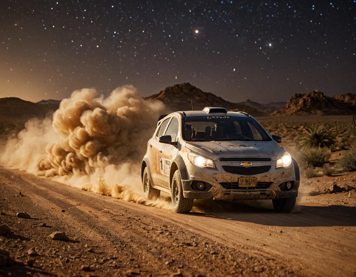 Chevrolet agile | A rally car, at high speed alongh the dese...