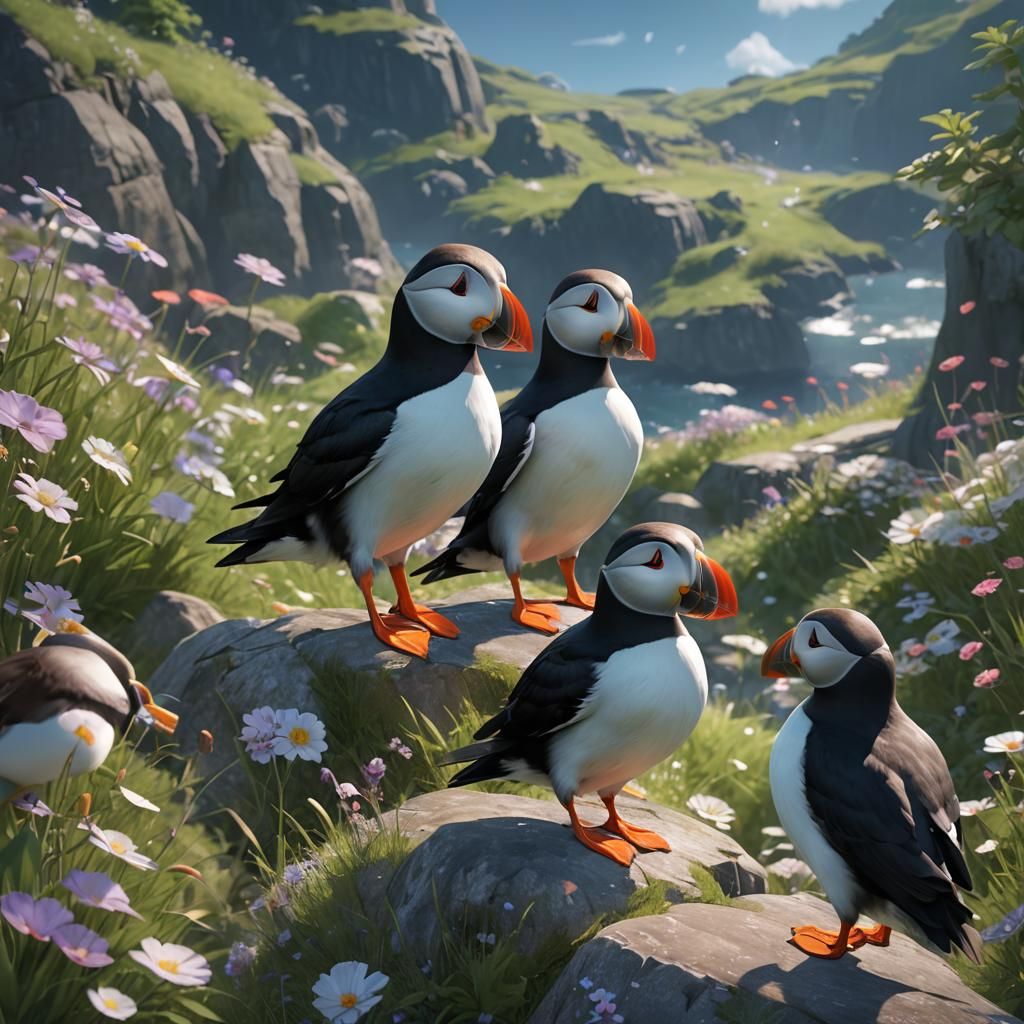 Puffin in Detailed 3D Anime Art Style