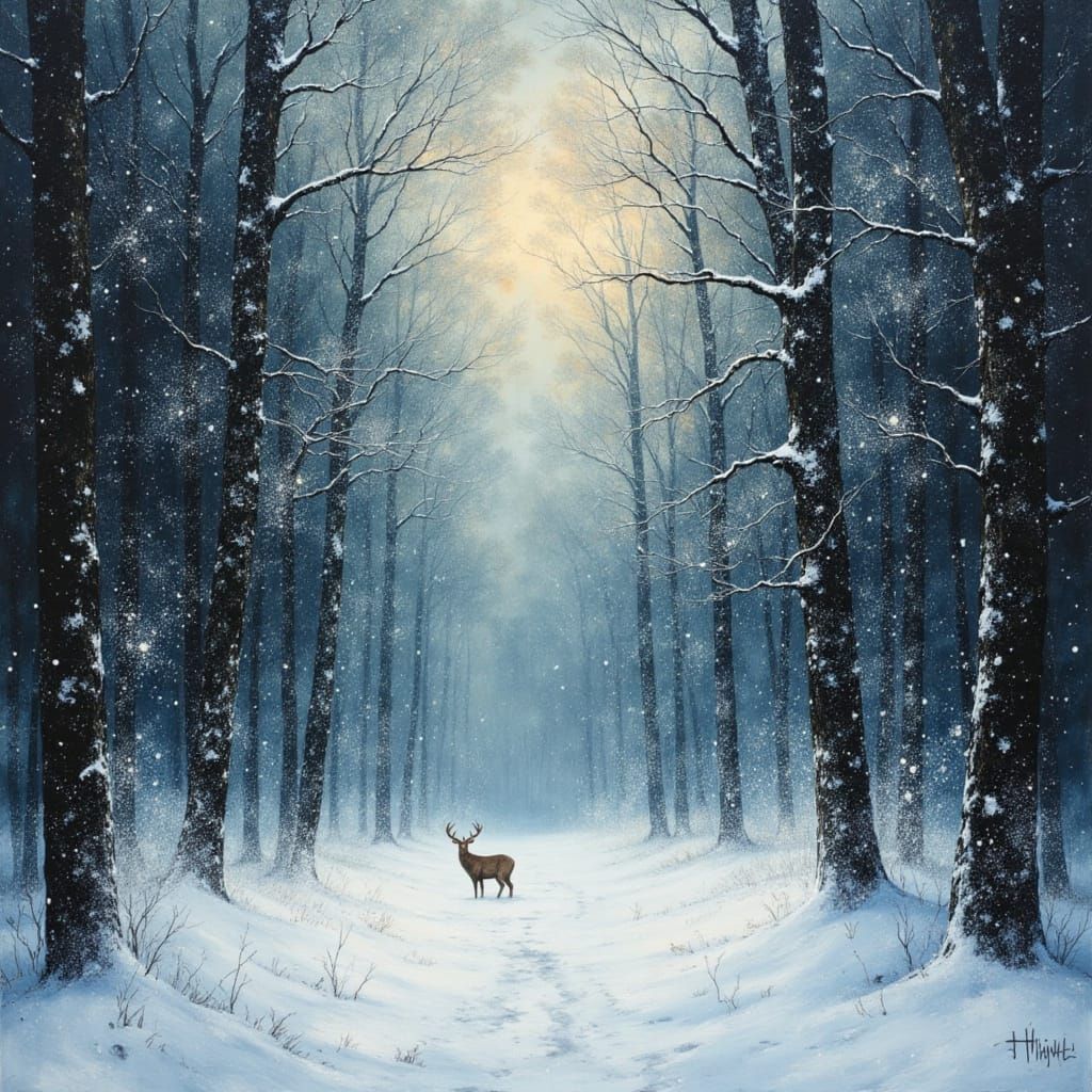 Enchanted Forest in Snowy Darkness