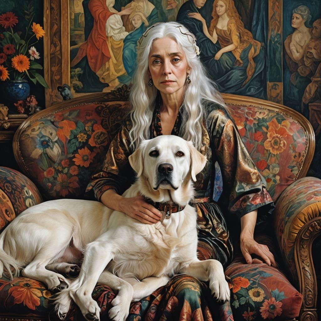 Woman with Labrador in Surrealist Style