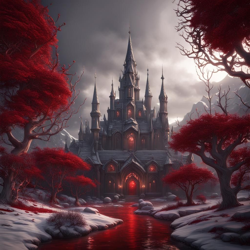 Blood Red and Grey Christmas World: Detailed Matte Painting