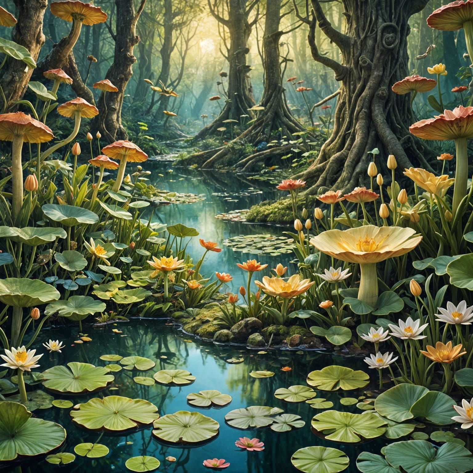 Intricate Butter Sculpture: Forest Animals and Pond