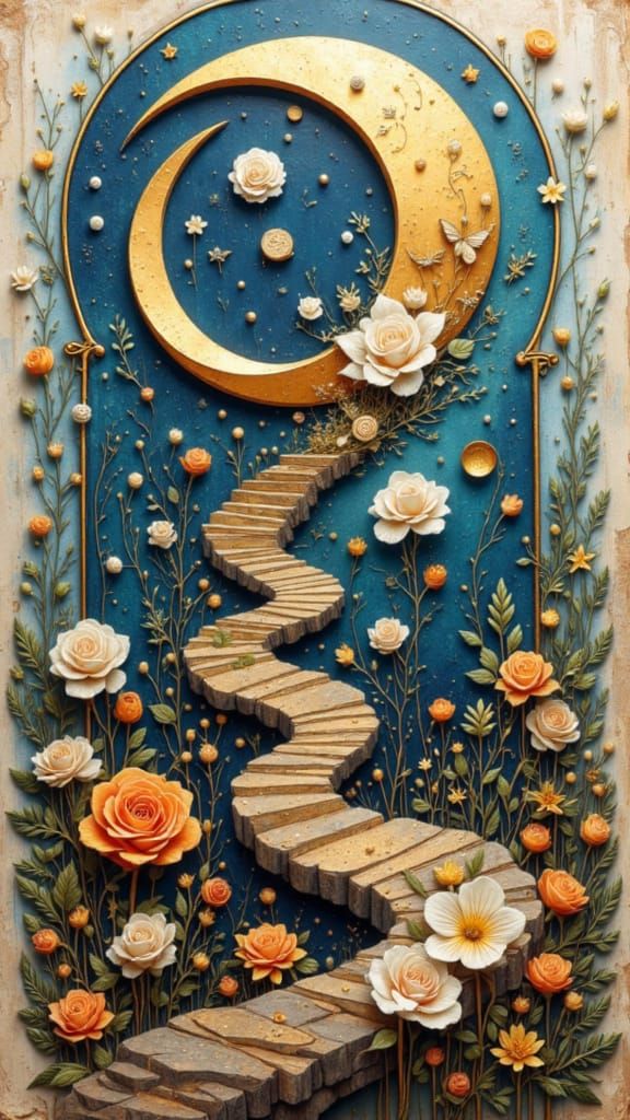 Abstract Collage Dream with Crescent Moons